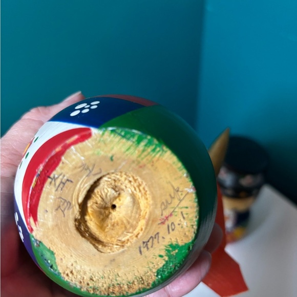 Kokeshi Japanese Wooden Vibrant Hand-Painted Bobble Head Dolls Vintage - Picture 6 of 7